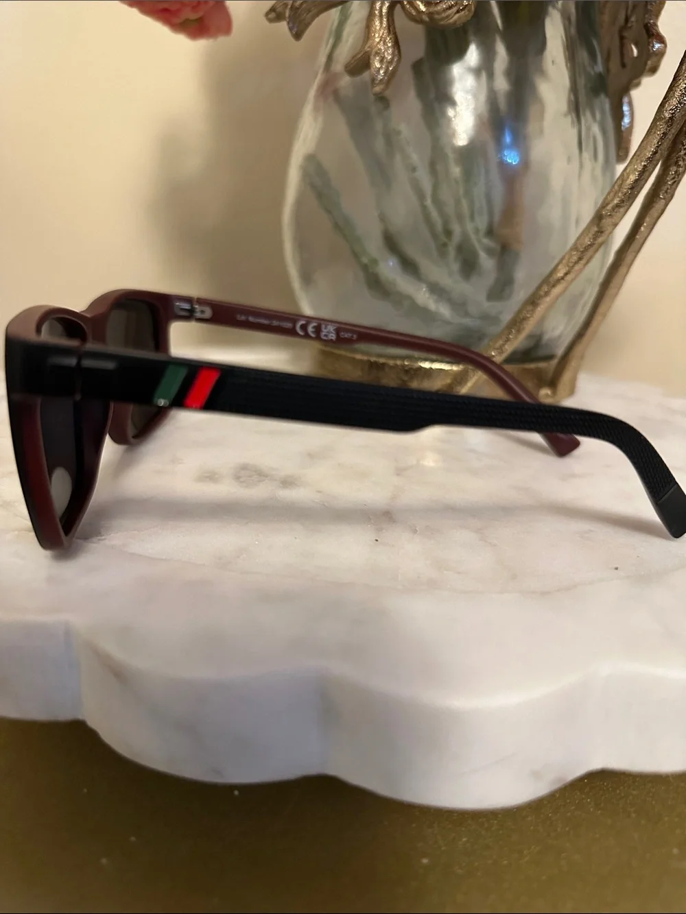 Gucci Black Frame Sunglasses with Red & Green Stripe